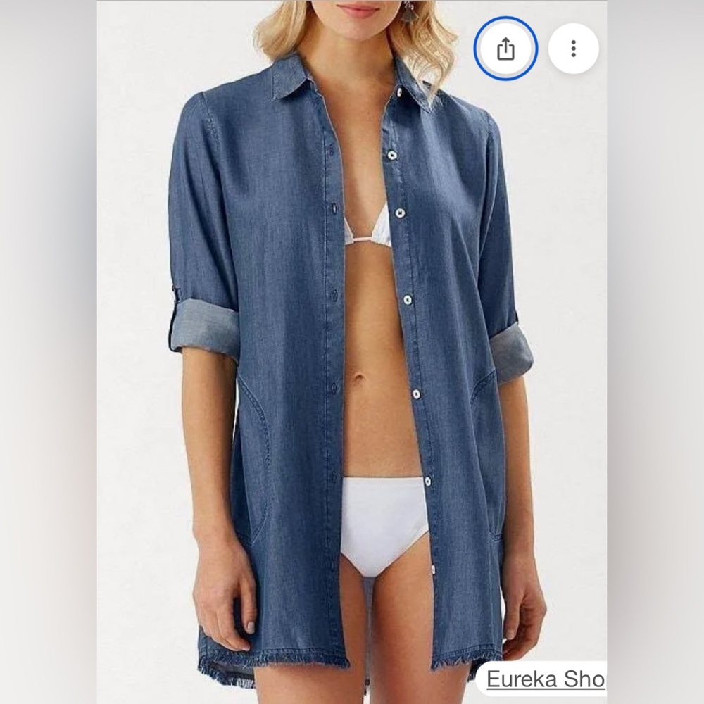 Tommy Bahama Chambray Boyfriend Swim Cover Up Shirt